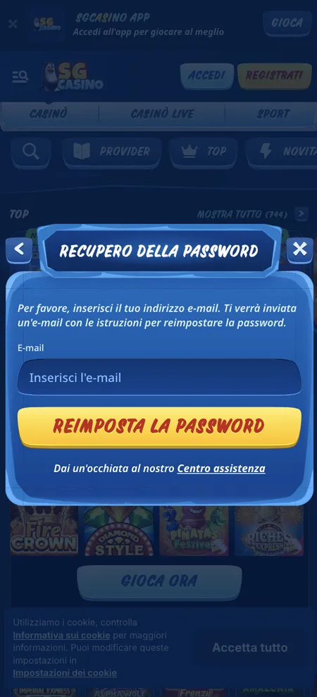 Recupero password SG Casino